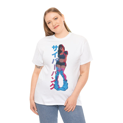 Cyberpunk Anime Girl T-Shirt – Kanji & Neon-Stil | T-Shirt Gamer & Anime-Fans