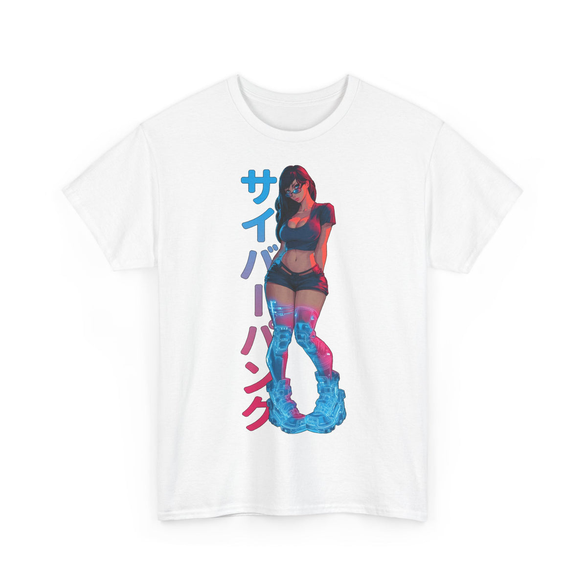 Cyberpunk Anime Girl T-Shirt – Kanji & Neon-Stil | T-Shirt Gamer & Anime-Fans