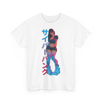Cyberpunk Anime Girl T-Shirt – Kanji & Neon-Stil | T-Shirt Gamer & Anime-Fans