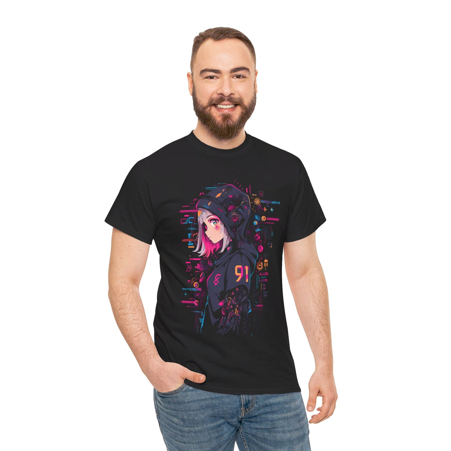 Cyberpunk Anime T-Shirt | Anime Girl mit Hoodie