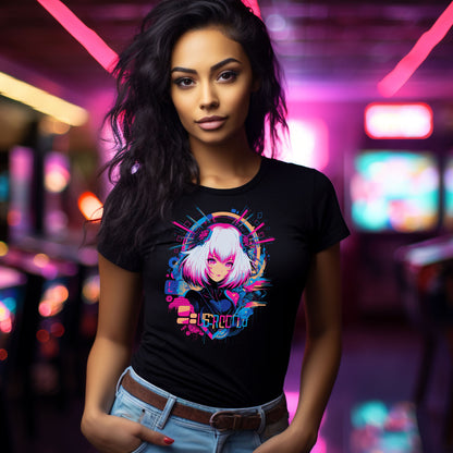 Cyberpunk Anime T-Shirt für Frauen | Anime Girl mit weißen Haaren