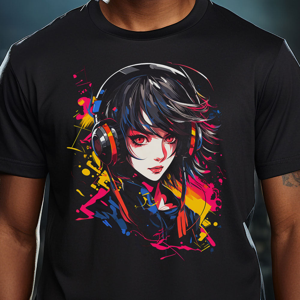 Anime Girl mit Kopfhörern T-Shirt | T-Shirt für Cyberpunk und Anime Fans