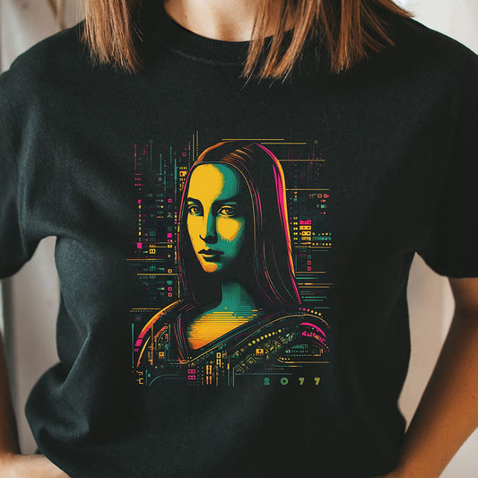 Cyberpunk Mona Lisa T-Shirt | T-Shirt für Kunstliebhaber und Cyberpunk Fans