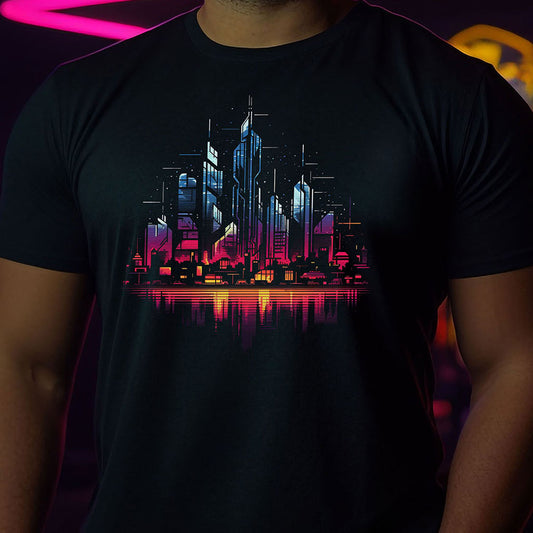 Cyberpunk Skyline T-Shirt | T-Shirt für Cyberpunk und Retrowave Fans