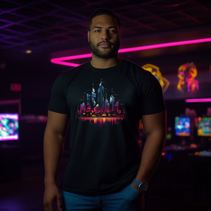 Cyberpunk Skyline T-Shirt | T-Shirt für Cyberpunk und Retrowave Fans