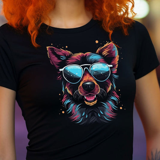 Lustiger Hund T-Shirt | Retrowave T-Shirt für Frauen