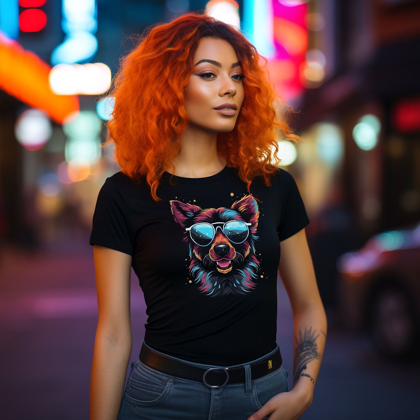 Lustiger Hund T-Shirt | Retrowave T-Shirt für Frauen