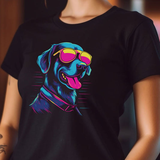 Retrowave Hunde T-Shirt | T-Shirt für 80er Jahre und Hunde Fans