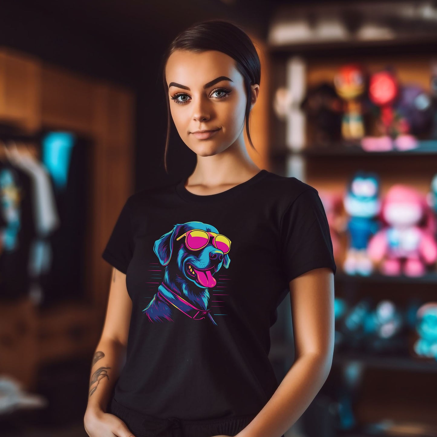 Retrowave Hunde T-Shirt | T-Shirt für 80er Jahre und Hunde Fans