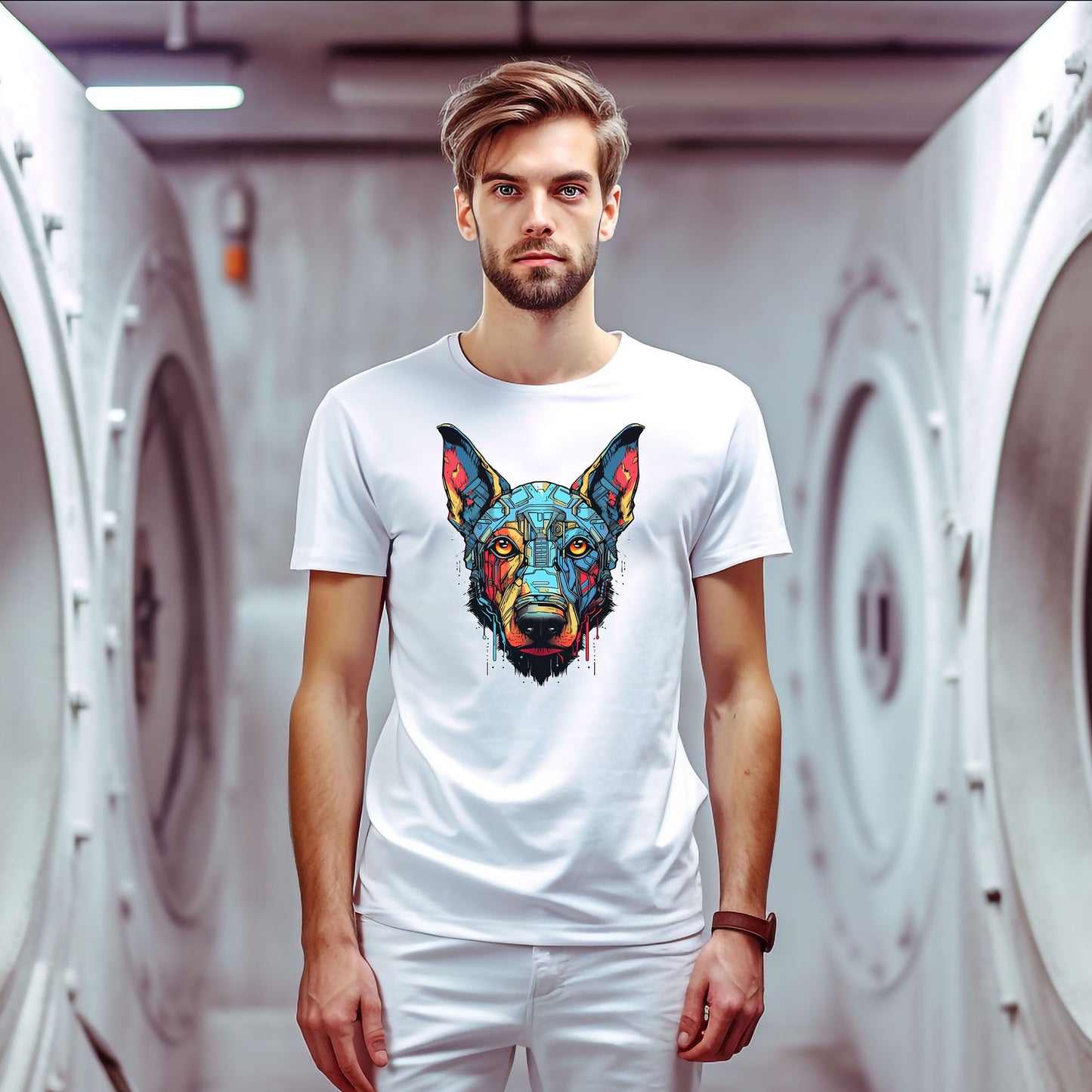 Colorful Robo Dog T-Shirt | T-shirt for sci-fi fans and dog lovers