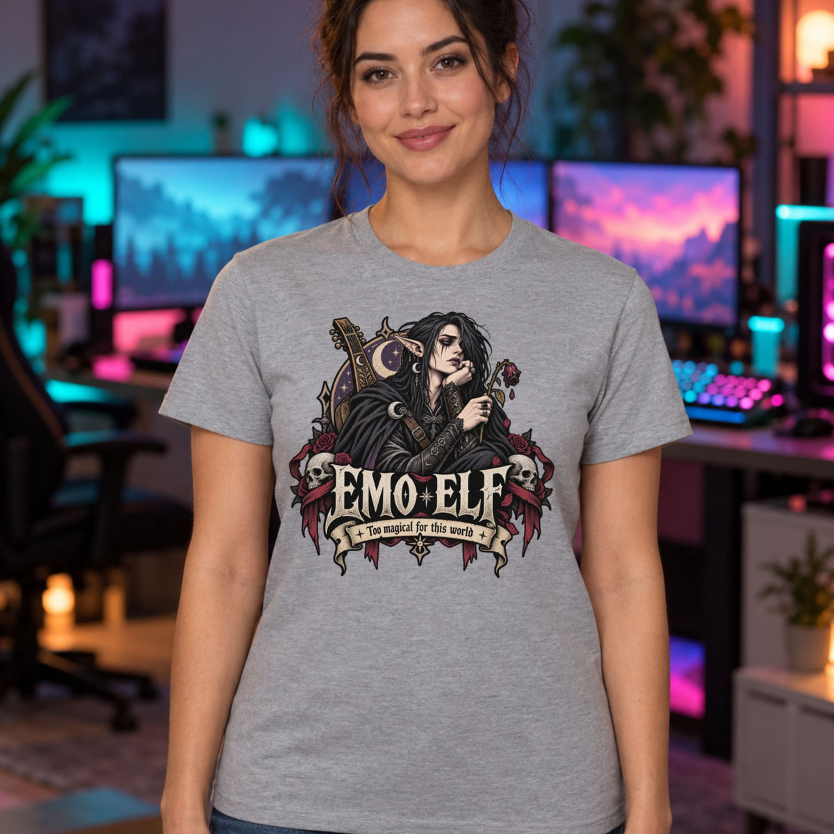 Emo Elf T-Shirt | Gothic-Geschenk für Emo- und Fantasy-Fans
