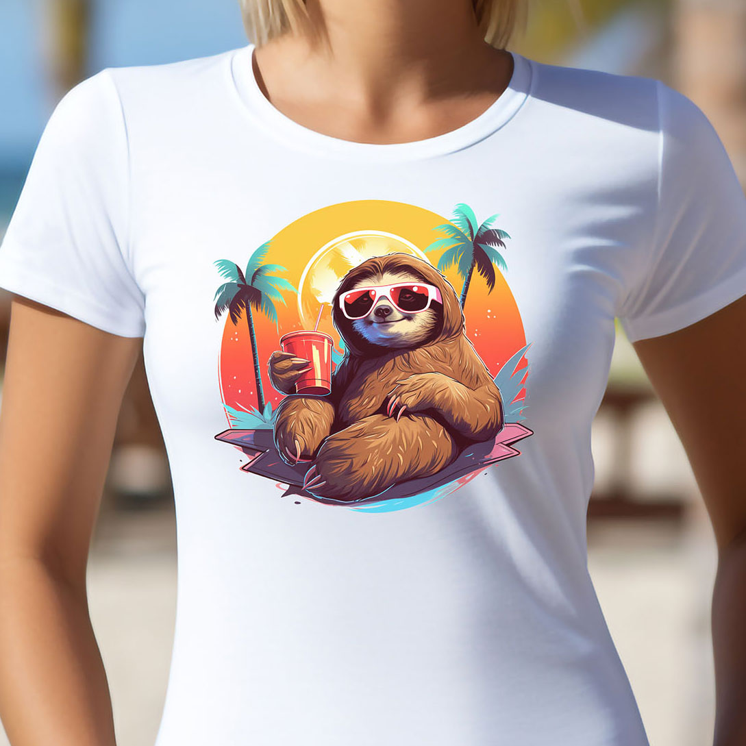 Strand Faultier T-Shirt | Sommer T-Shirt für Frauen